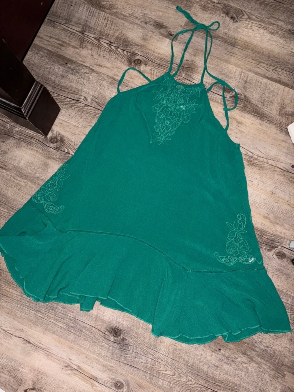 Women's Green Halter Swim Coverup with Embroidered Detail